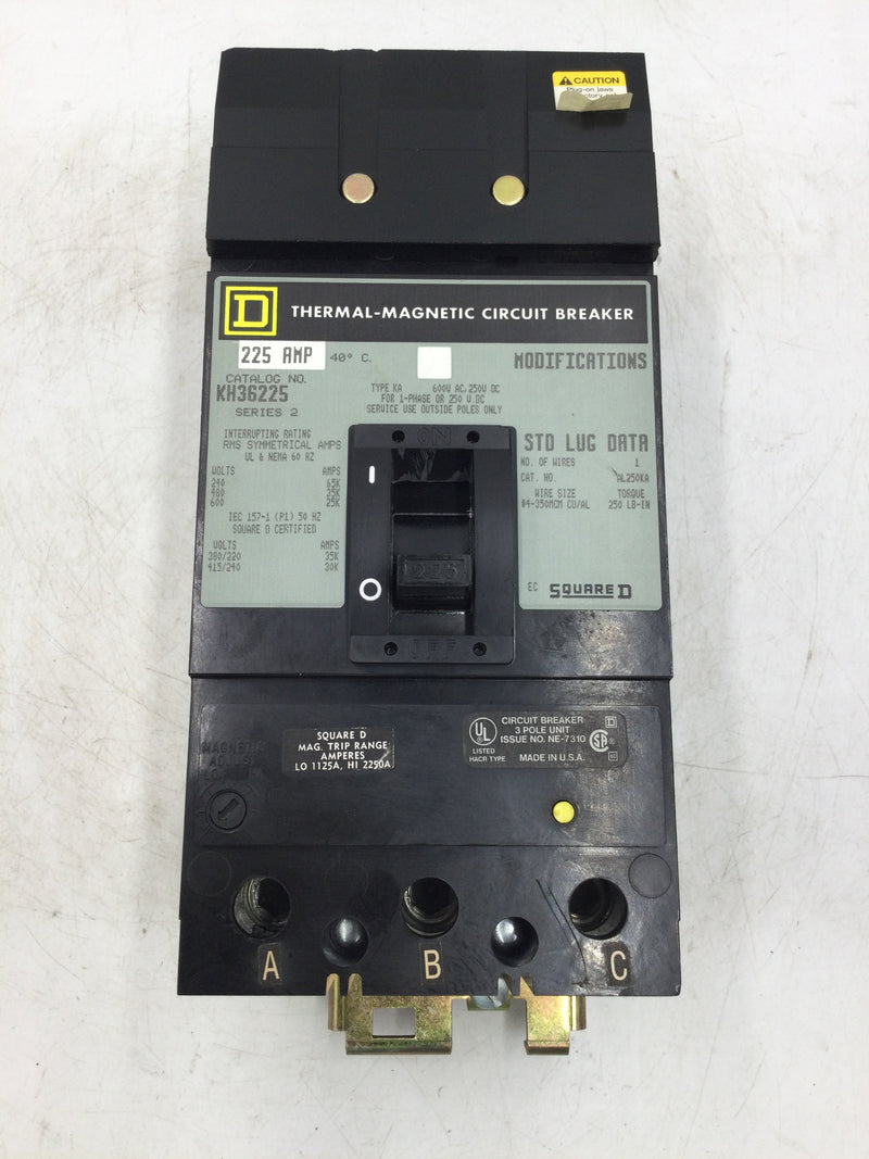 Square D KH36225 3 Pole 600v 225 Amp Thermal Magnetic Circuit Breaker