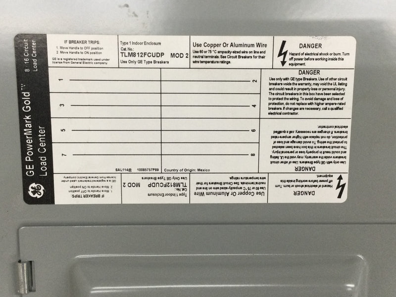 GE PowerMark Gold TLM812FCUDP MOD 2 Type 1 8/16 Space Indoor Load Center- Cover Only 12 3/8" x 12 5/8"