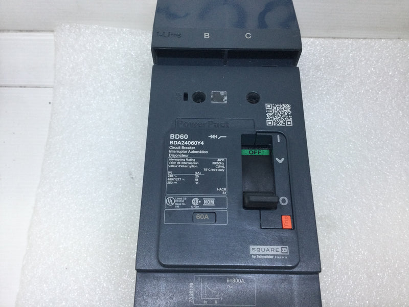 Square D BDA24060Y4 60 Amp 2 Pole 480Y/277V AC BD60 PowerPact I Line Circuit Breaker