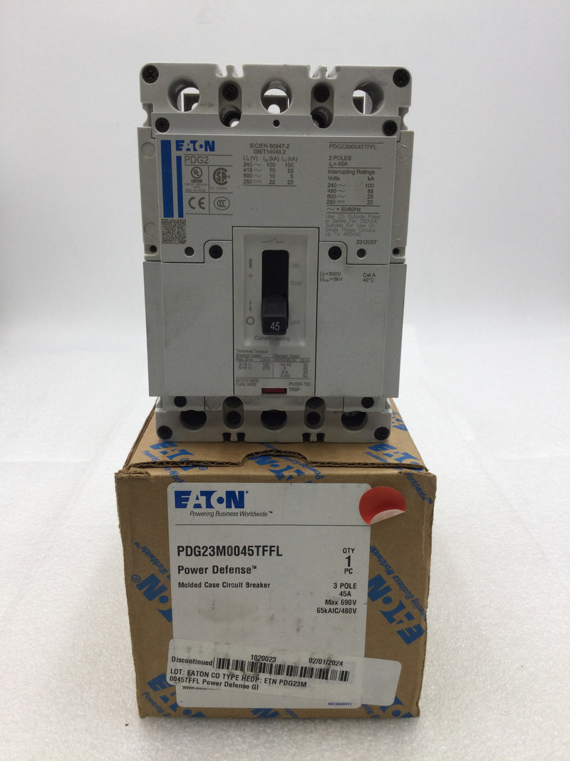 Eaton PDG23M0045TFFL 45 Amp 3 Pole 480V @65Kaic PDG2 Circuit Breaker