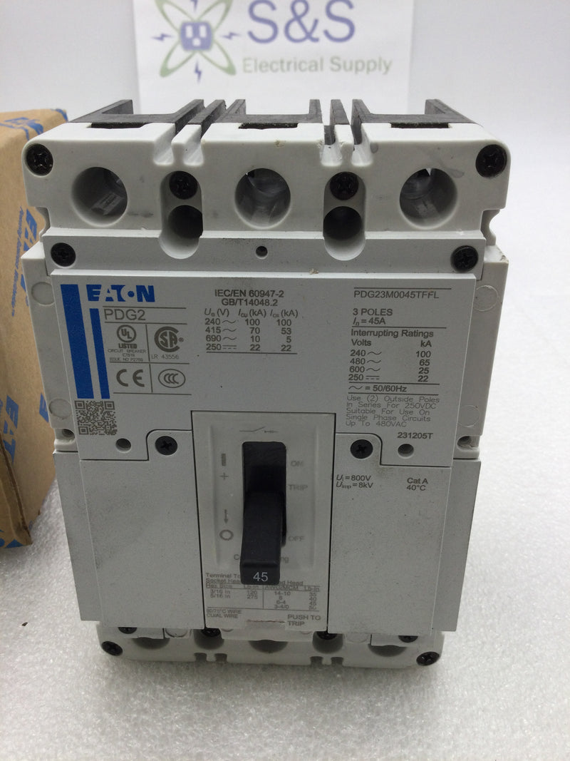 Eaton PDG23M0045TFFL 45 Amp 3 Pole 480V @65Kaic PDG2 Circuit Breaker