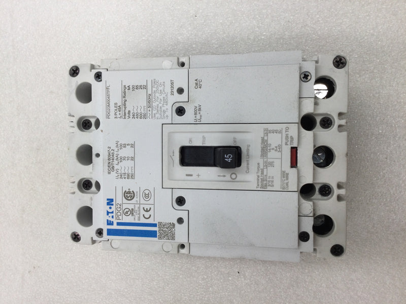 Eaton PDG23M0045TFFL 45 Amp 3 Pole 480V @65Kaic PDG2 Circuit Breaker