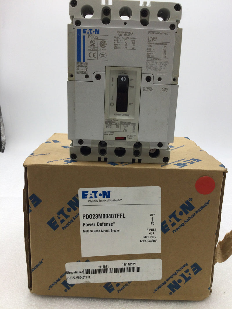 Eaton PDG23M0040TFFL 40 Amp 3 Pole 480V PDG2 Circuit Breaker