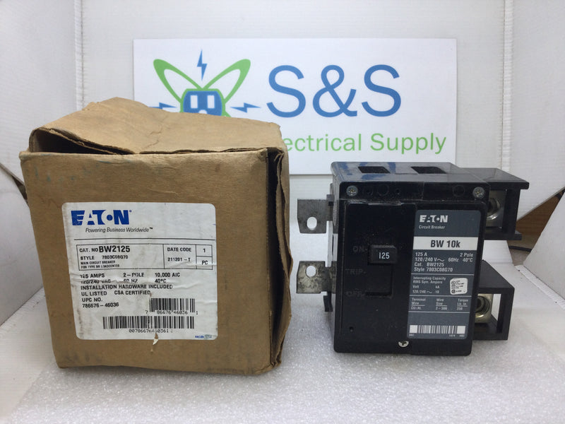 Eaton BW2125 125 Amp 2 Pole 120/240Vac 10ka Circuit Breaker