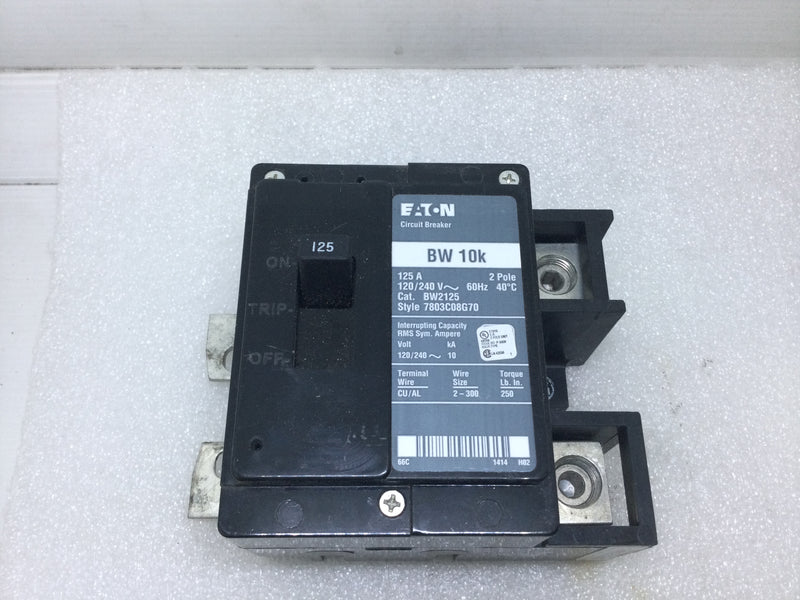 Eaton BW2125 125 Amp 2 Pole 120/240Vac 10ka Circuit Breaker