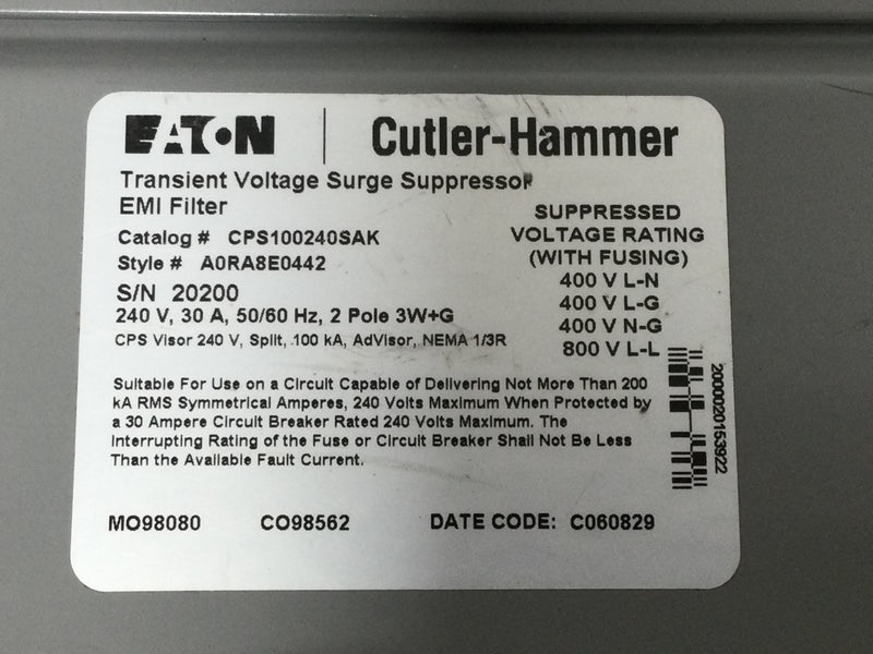 Eaton Cutler-Hammer CPS100240SAK high-performance Surge Protective Device