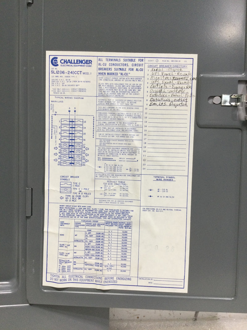 Challenger SL12(16-24)CCT Mod. 2 125 Amp 120/240V 19 7/8" x 15 1/8"