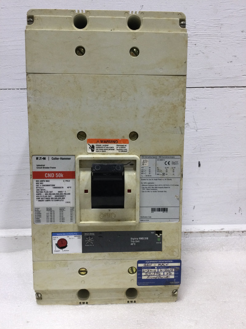 Eaton Cutler-Hammer CND3800T33W 800 Amp Series C Electronic Molded Case Circuit Breaker