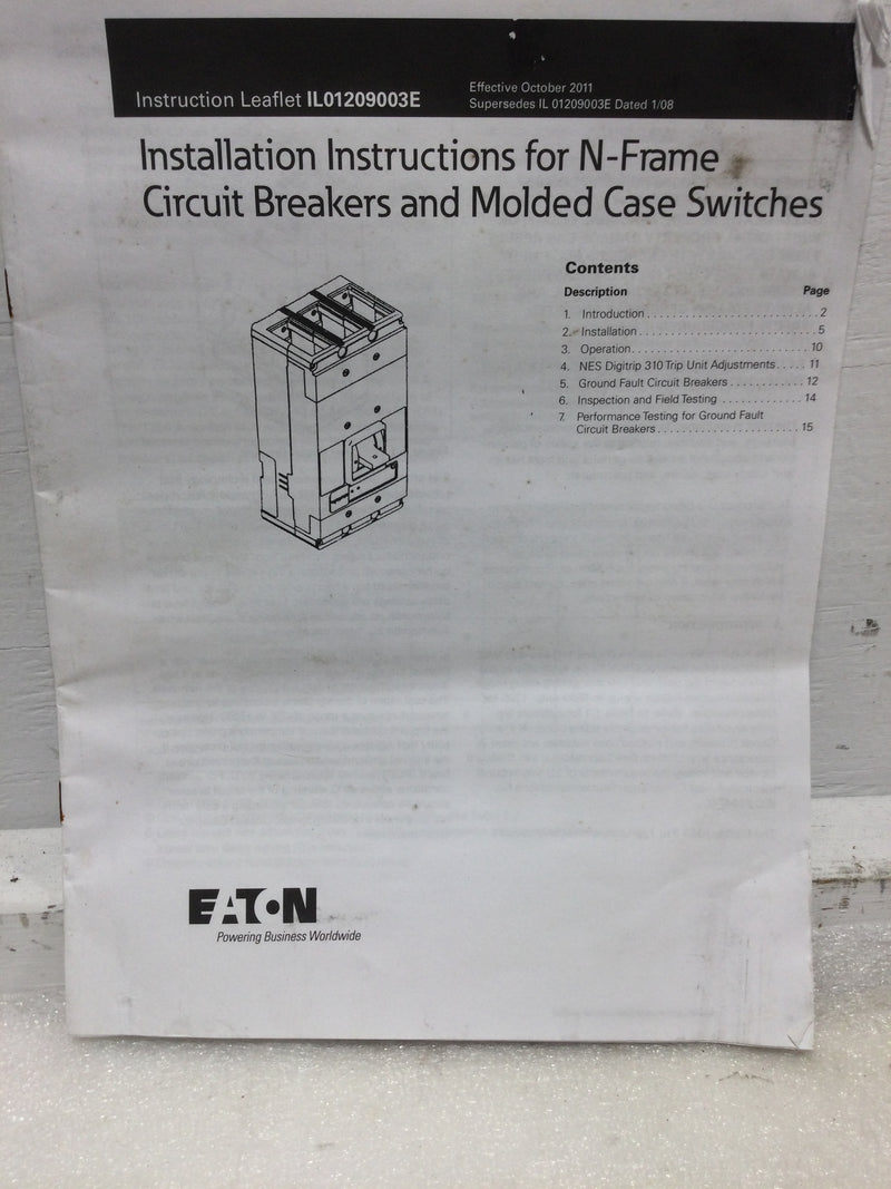 Eaton Cutler-Hammer CND3800T33W 800 Amp Series C Electronic Molded Case Circuit Breaker