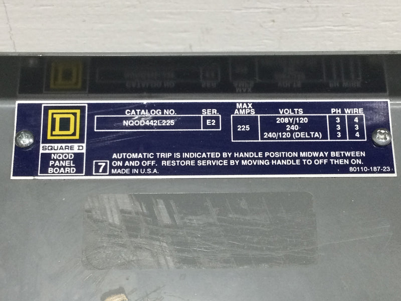 Square D Schneider NQOD442L225 Ser. E2, Panelboard interior, NQ, main lugs, 225A, Cu bus, 42 pole spaces, 3 phase, 4 wire, 240VAC, 48VDC with Deadfront