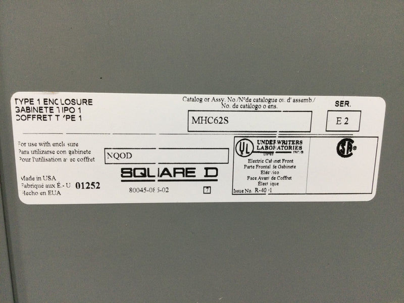 Square D MHC62S NEMA 1 Surface Mounting Panelboard Enclosure Front  20 x 62 Inch