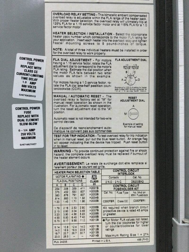 Cutler Hammer ECN1611AAC Combination non-reversing starter with AN16DNO motor starter