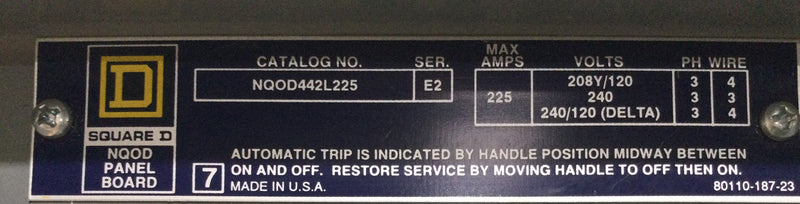 Square D Schneider NQOD442L225 Ser. E2, Panelboard, NQ, main lugs, 225A, Cu bus, 42 pole spaces, 3 phase, 4 wire, 240VAC, 48VDC with MH35 enclosure and MHC35S Cover