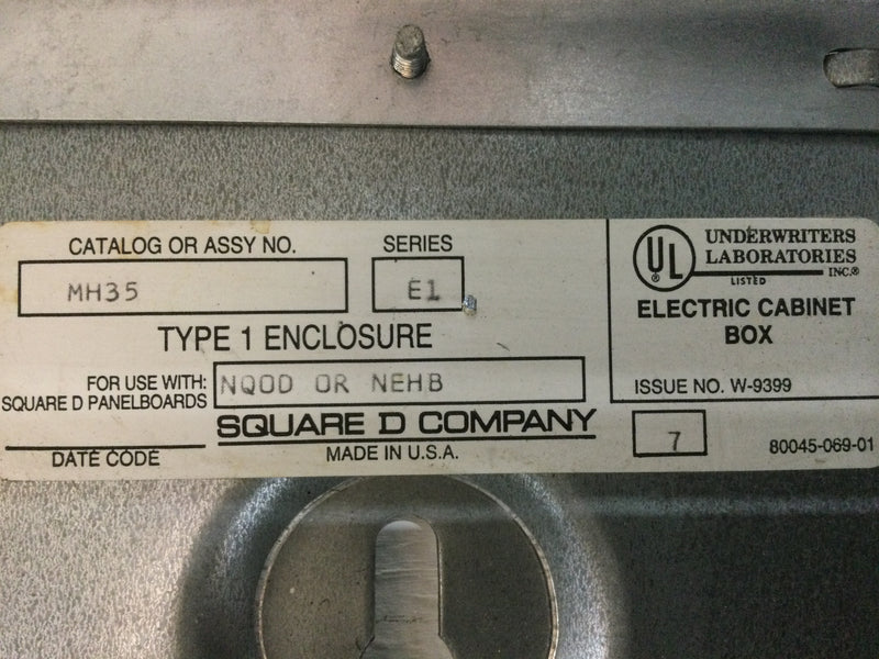 Square D Schneider NQOD442L225 Ser. E2, Panelboard, NQ, main lugs, 225A, Cu bus, 42 pole spaces, 3 phase, 4 wire, 240VAC, 48VDC with MH35 enclosure and MHC35S Cover