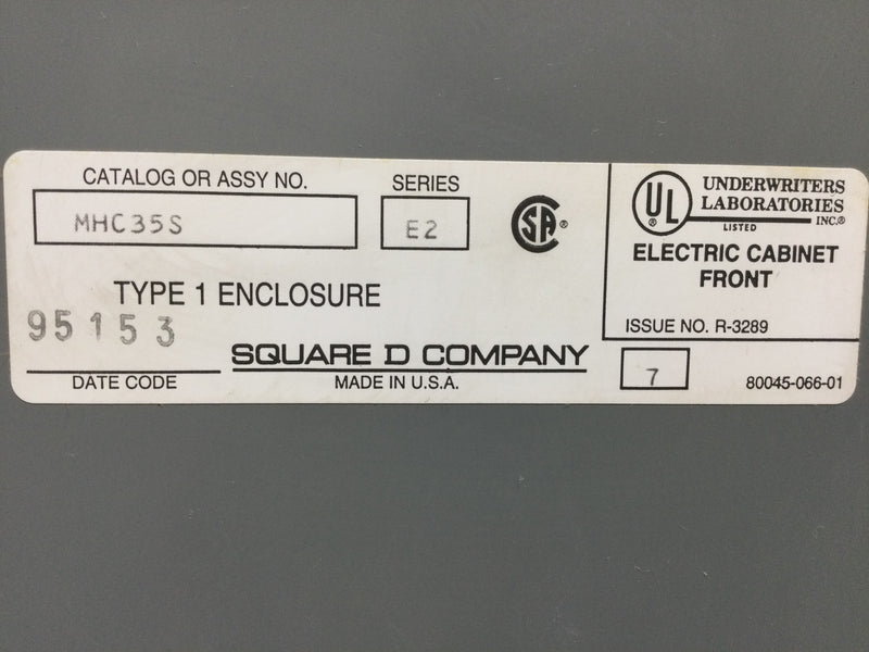 Square D Schneider NQOD442L225 Ser. E2, Panelboard, NQ, main lugs, 225A, Cu bus, 42 pole spaces, 3 phase, 4 wire, 240VAC, 48VDC with MH35 enclosure and MHC35S Cover