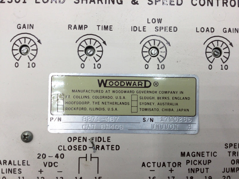 Woodward 8271-467 2301 Load Sharing & Speed Control 90-240VAC 20-40VDC Supply