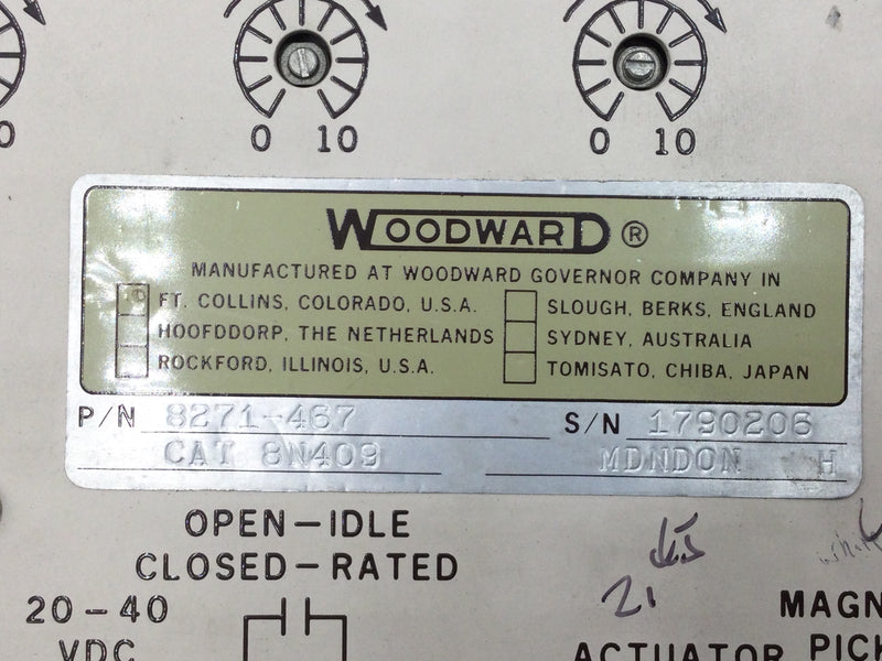 Woodward 8271-467 2301 Load Sharing & Speed Control 90-240VAC 20-40VDC Supply