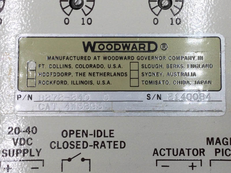 Woodward 8272-240 2301 Load Sharing & Speed Control 90-240VAC 20-40VDC Supply