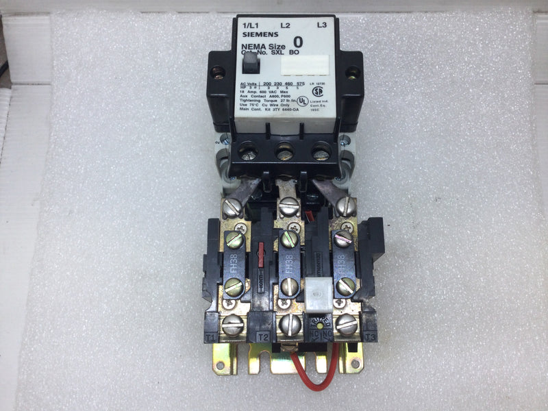 Siemens SXL-BO STARTER 18 Amp 600 VAC Nema Size 0 Contactor