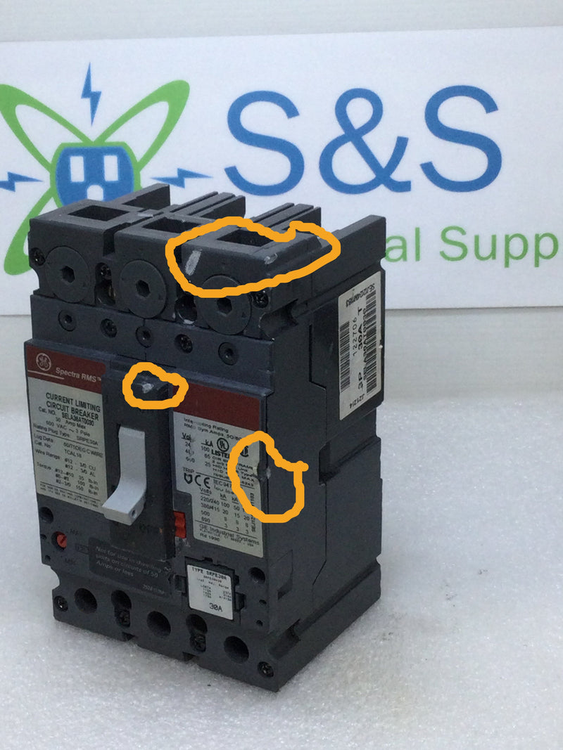 GE General Electric SELA36AT0030 3 Pole 600v 30 Amp Spectra RMS Circuit Breaker w/SRPE 30A Plug