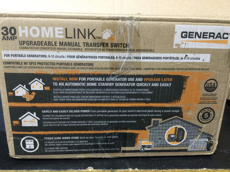 Generac G0068541 HomeLink™ 30 amp upgradeable manual transfer switch