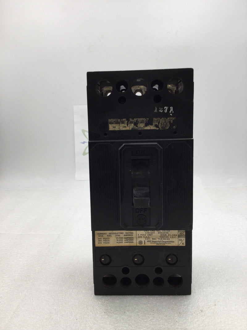 ITE FJ3-B225 FJ Series 225 Amp 3 Pole 600 VAC Circuit Breaker with Adjustable Trip