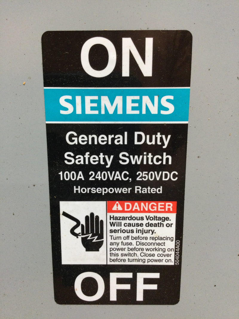 Siemens GNF323R General Duty Safety Switch 100amp 240v