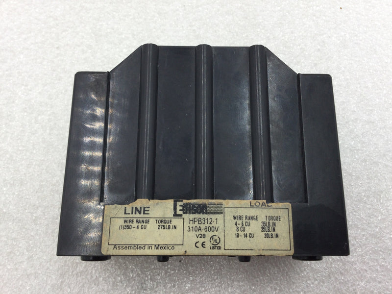 Edison HPB312-1 Power Distribution Block 310-600 VAC 350 MCM AWG to 4 AWG Wire Sizes