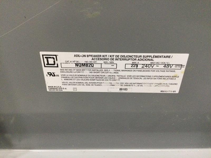 Square D NQ442L2C 225 Amp 240v 3 Phase 4 Wire Type 1 42 Space Panelboard in MH50WP NEMA 3R, 5 & 12 enclosure w/Main Breaker 50" x 20"