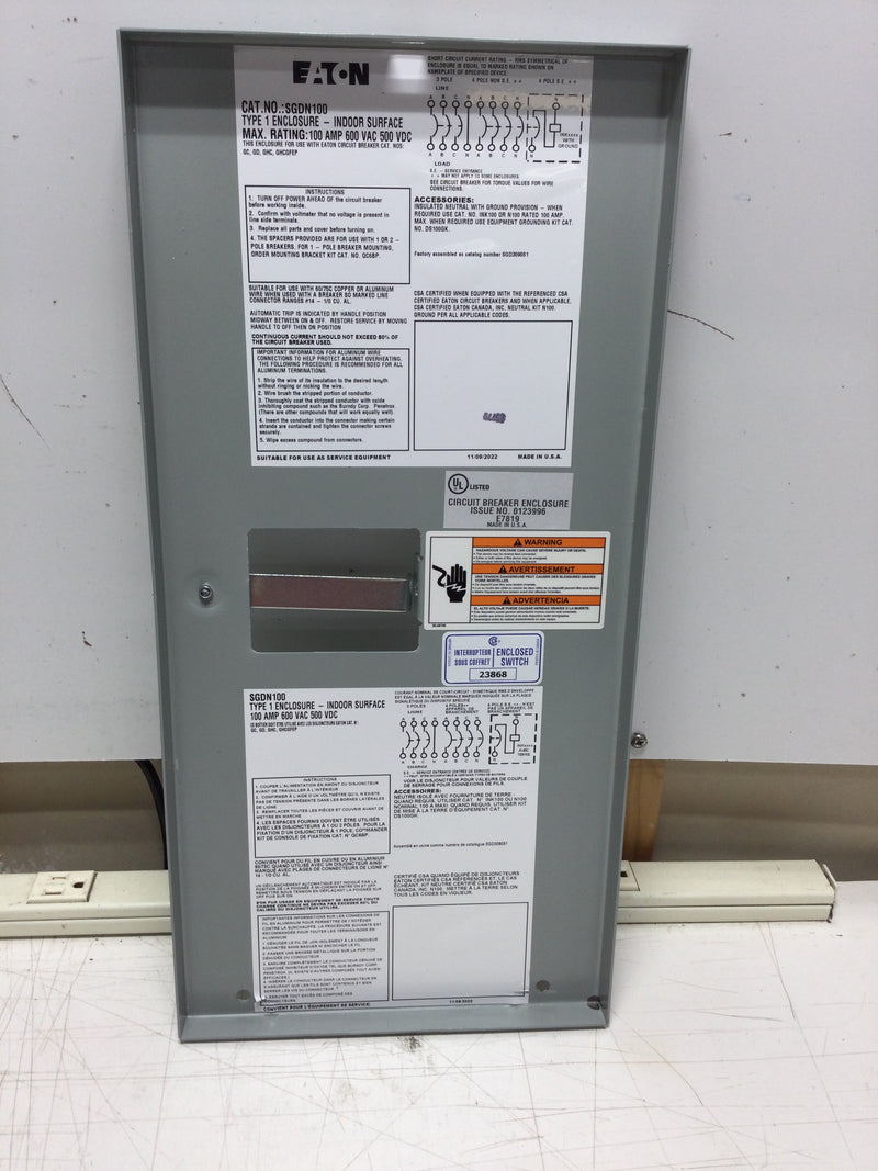 Eaton SGDN100 Indoor Surface Mounted Nema 1 Breaker Enclosure with GD Series 90 Amp Breaker with Shunt Trip (SGD3090S1)