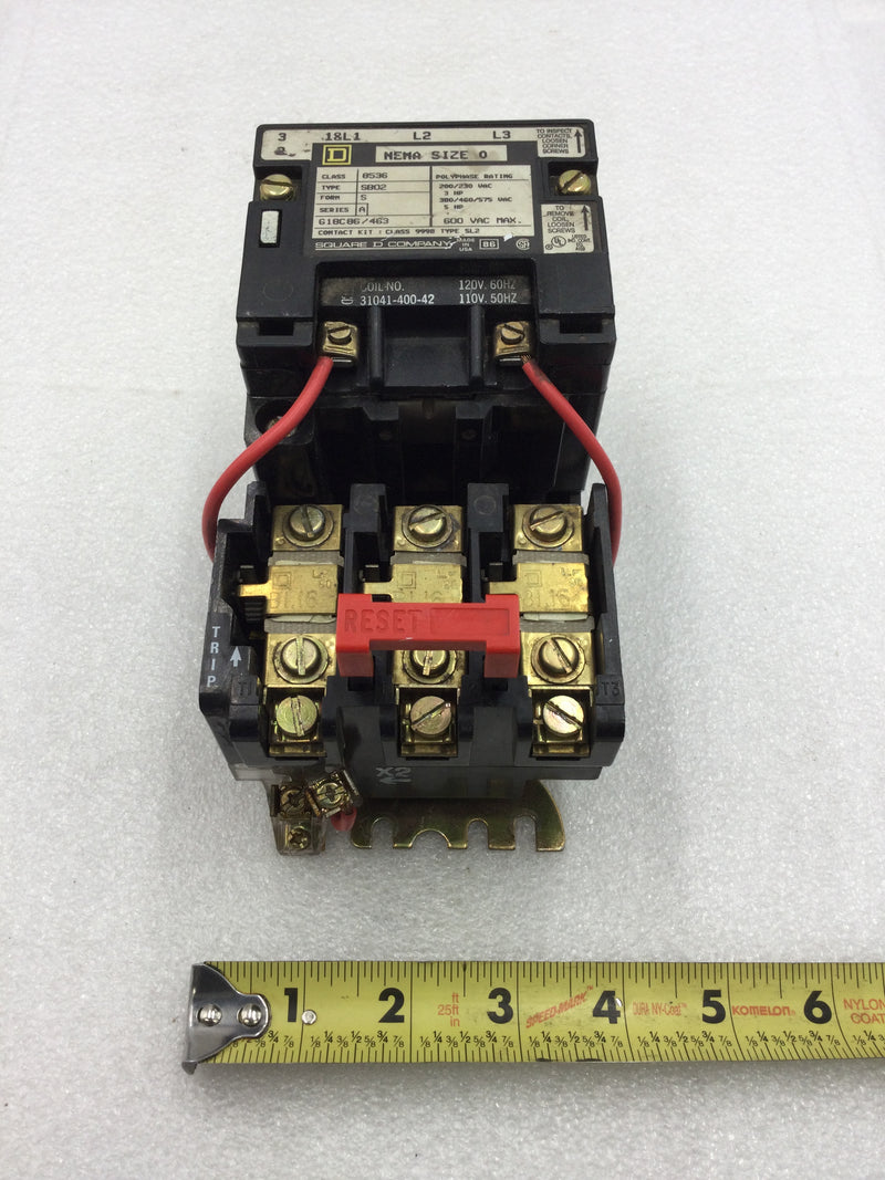 Square D 8536 SB0-2 Size 0 110/220 VAC Series A Coil 480 VAC Contactor with Overload Relay