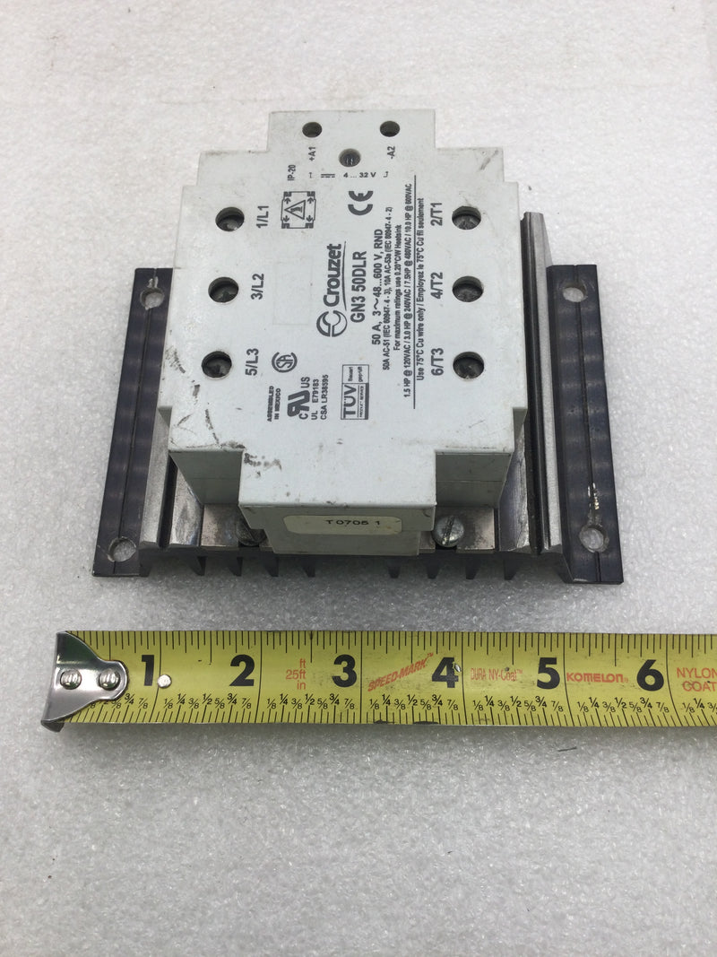 Lot of 2 Crouzet GN3 50DLR Din Rail Mount Solid State Relay 50 Amp 600 VAC Max 10 HP @ 600 VAC