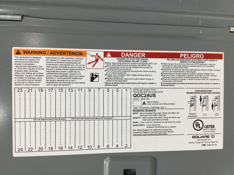 Square D QOC24US 24/48 Space QO Load Center Cover Only w/Main 21" x 14.25"