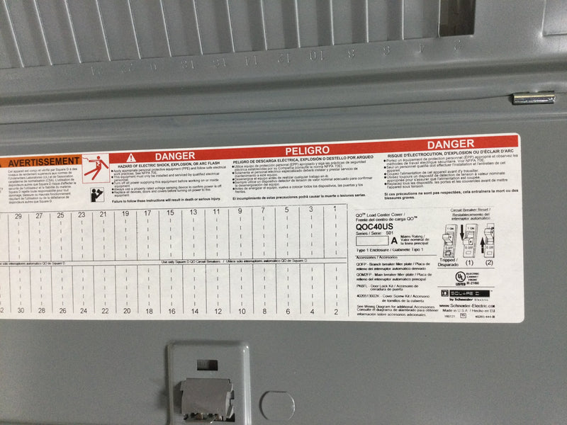 Square D QOC40US 40-Space Series S01 Indoor QO Load Center with Main Surface Mount Cover 34" x 14.25"