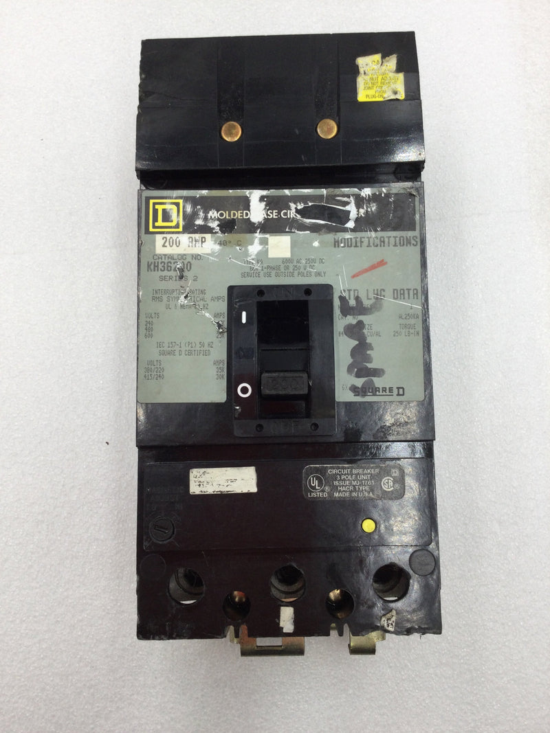 Square D KH36200 200 Amp 600V 3 Pole Thermal Magnetic Circuit Breaker Type KA