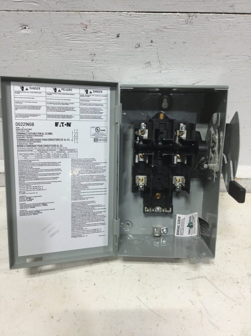 Eaton/Cutler Hammer DG221NGB Fusible 30 Amp 2 Pole 240 VAC General Duty Safety Switch