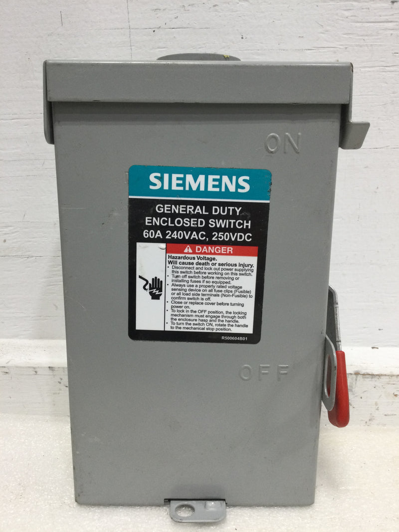 Siemens GNF322RA Type 3R General Duty Non-Fused Safety Switch 3P 3W 240V 60 Amp