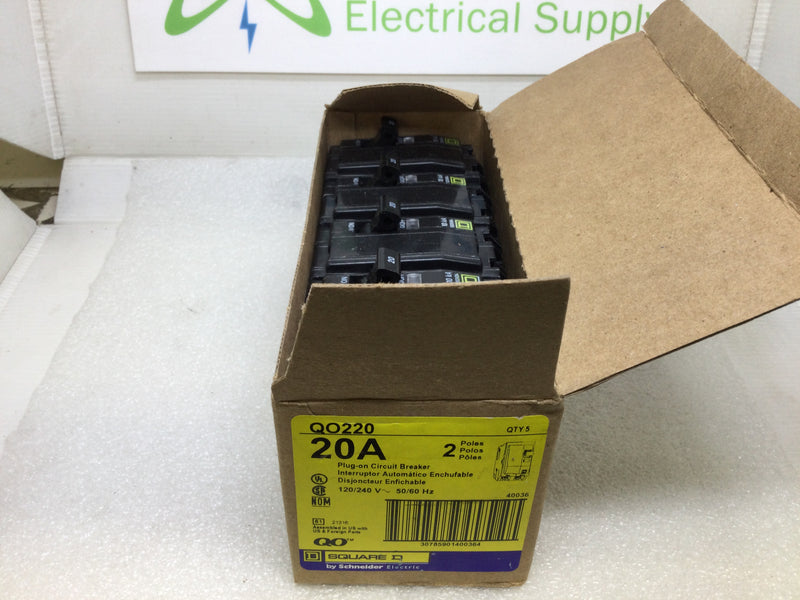 Square D QO220 2 Pole 20A Type QO Circuit Breaker - Yellow Face