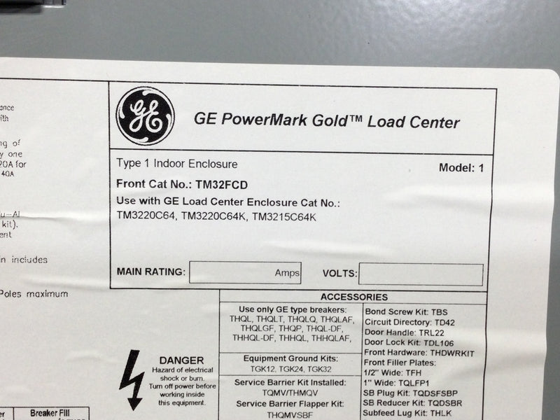 GE General Electric TM32FCD 200 Amp Load Center Panelboard Enclosure 32 Spaces 36 7/8" x 15 3/8"