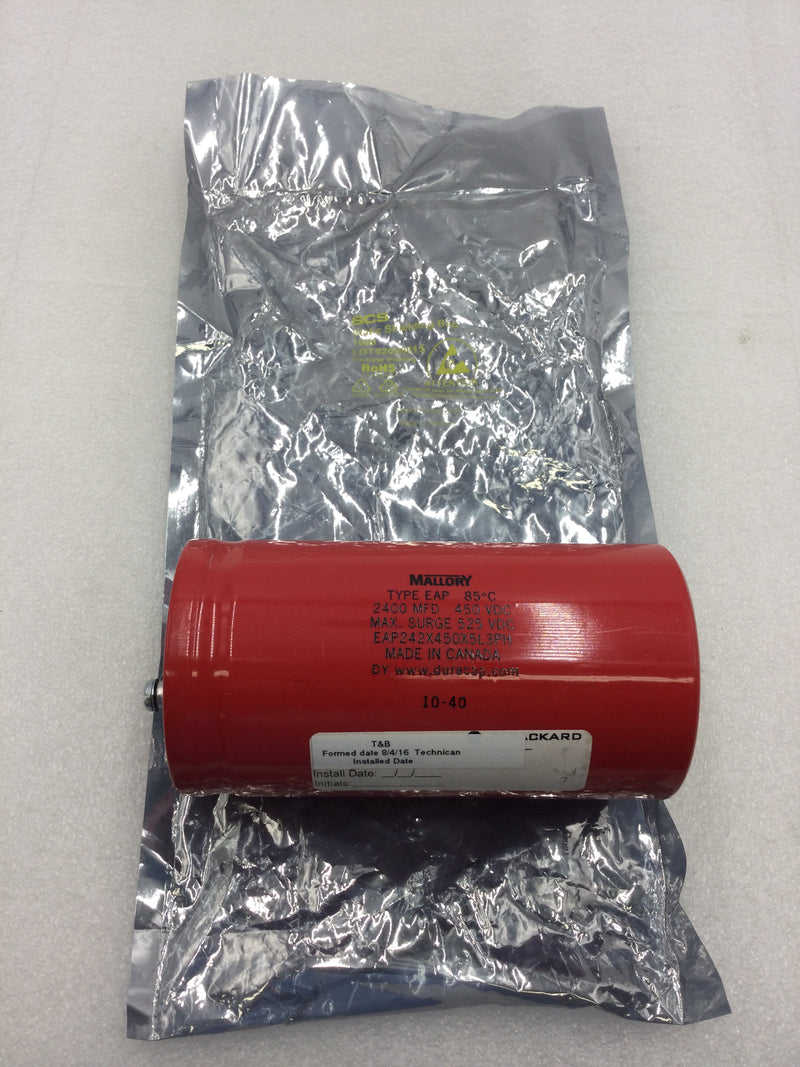 Mallory EAP242X450X5L 3PH 2400 MFD 450 VDC Capacitor Max Surge 525 VDC