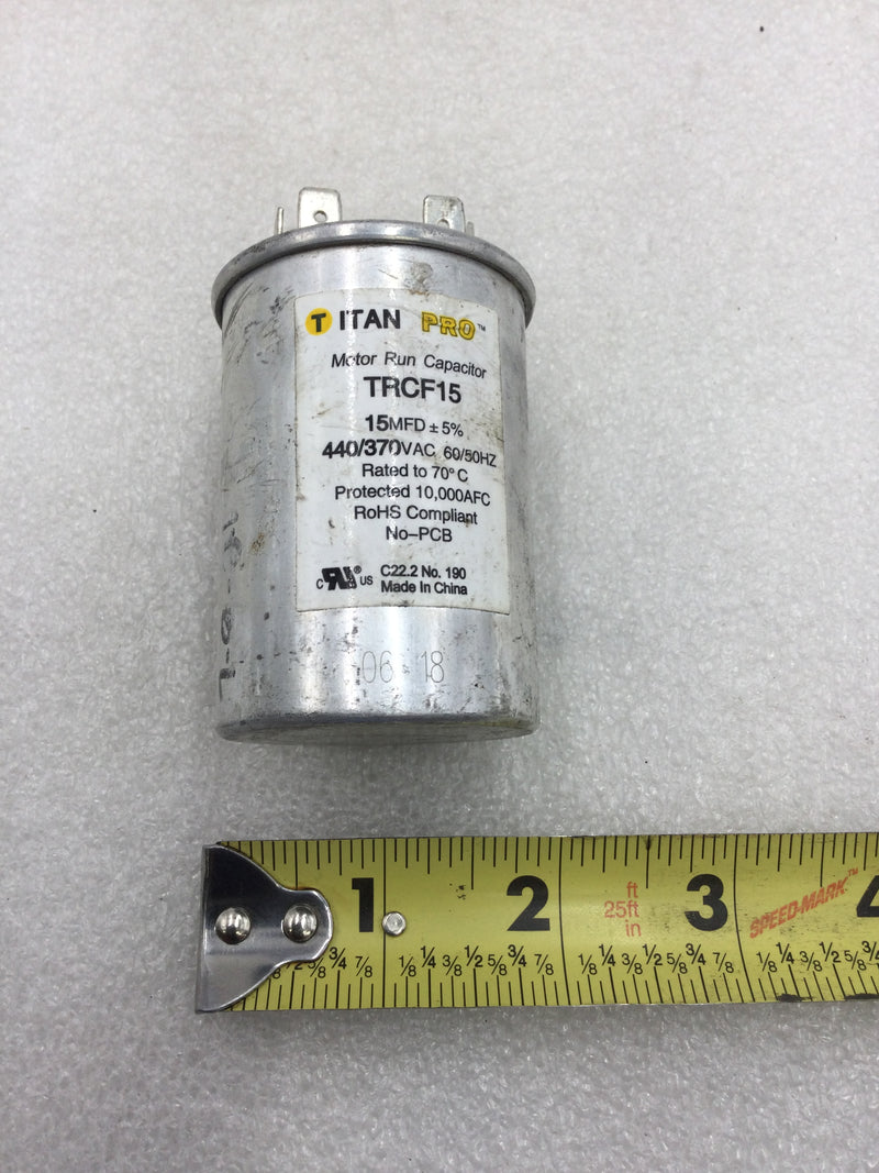 Titan Pro TRCF15 Motor Run Capacitor 440/370V 15MFG +-5% 10,000AFC Protected