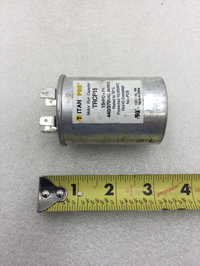 Titan Pro TRCF15 Motor Run Capacitor 440/370V 15MFG +-5% 10,000AFC Protected