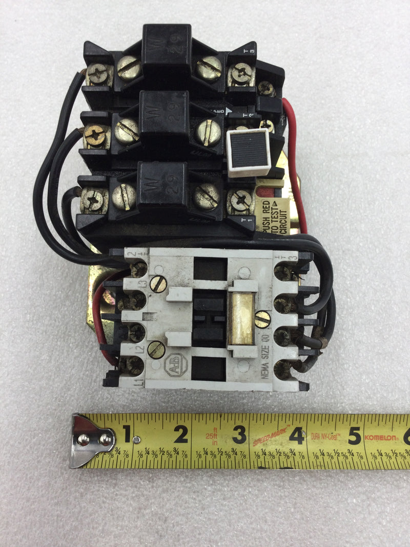 Allen-Bradley 509-TOD Series B Size 00 Starter/Contactor 9 Amp 200-575 VAC 1/3 to 2 HP with Overload Relay and 120 VAC Coil