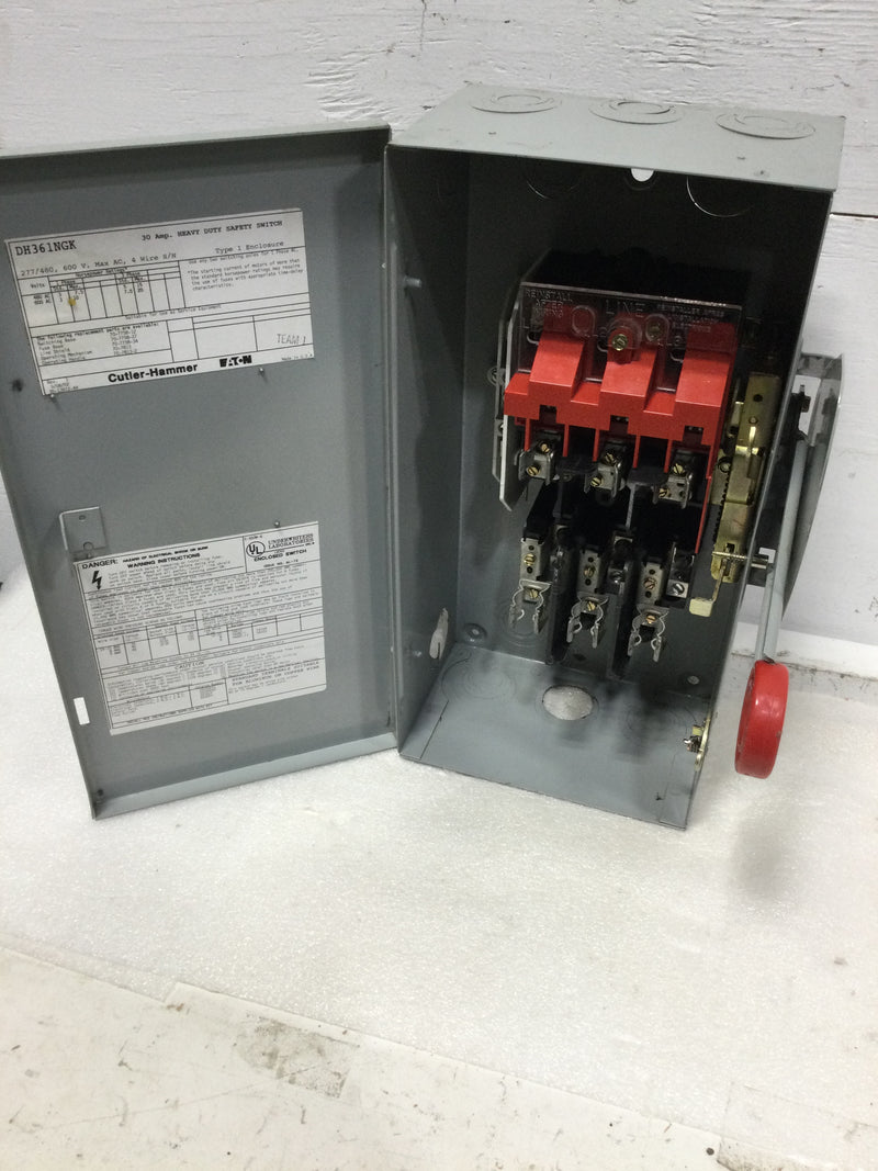 Eaton DH361NGK Nema Type 1 30 Amp 3 Phase 277-600 VAC Fusible Heavy Duty Safety Switch