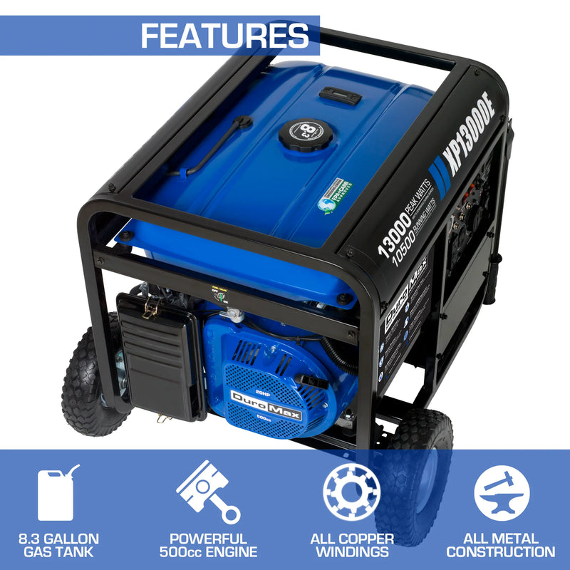 DuroMax XP13000E 13,000-Watt/10,500-Watt 500cc Electric Start Gas Powered Portable Generator