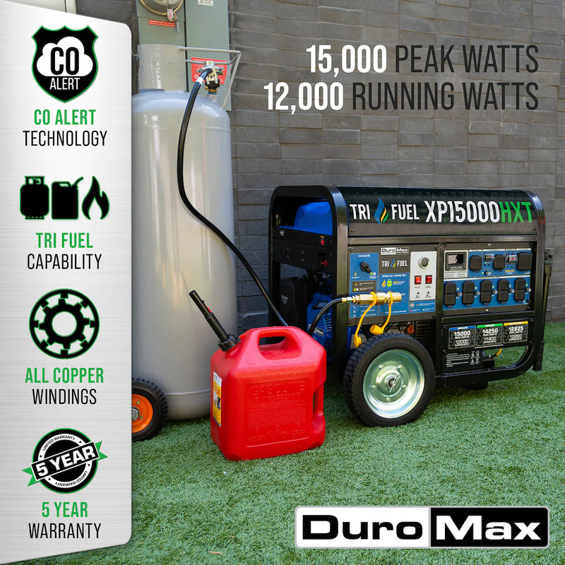 DuroMax XP15000HXT 15,000-Watt/12,000-Watt Electric Start Tri Fuel Portable Generator