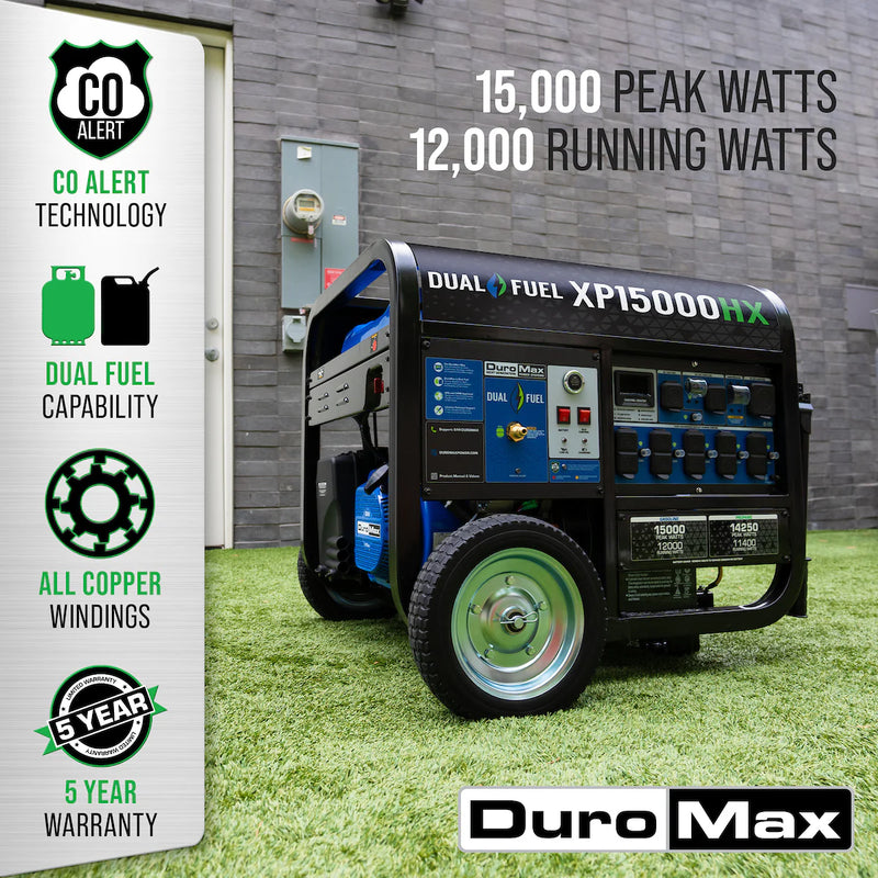 DuroMax XP15000HX 15,000-Watt/12,000-Watt Electric Start Dual Fuel Portable Generator