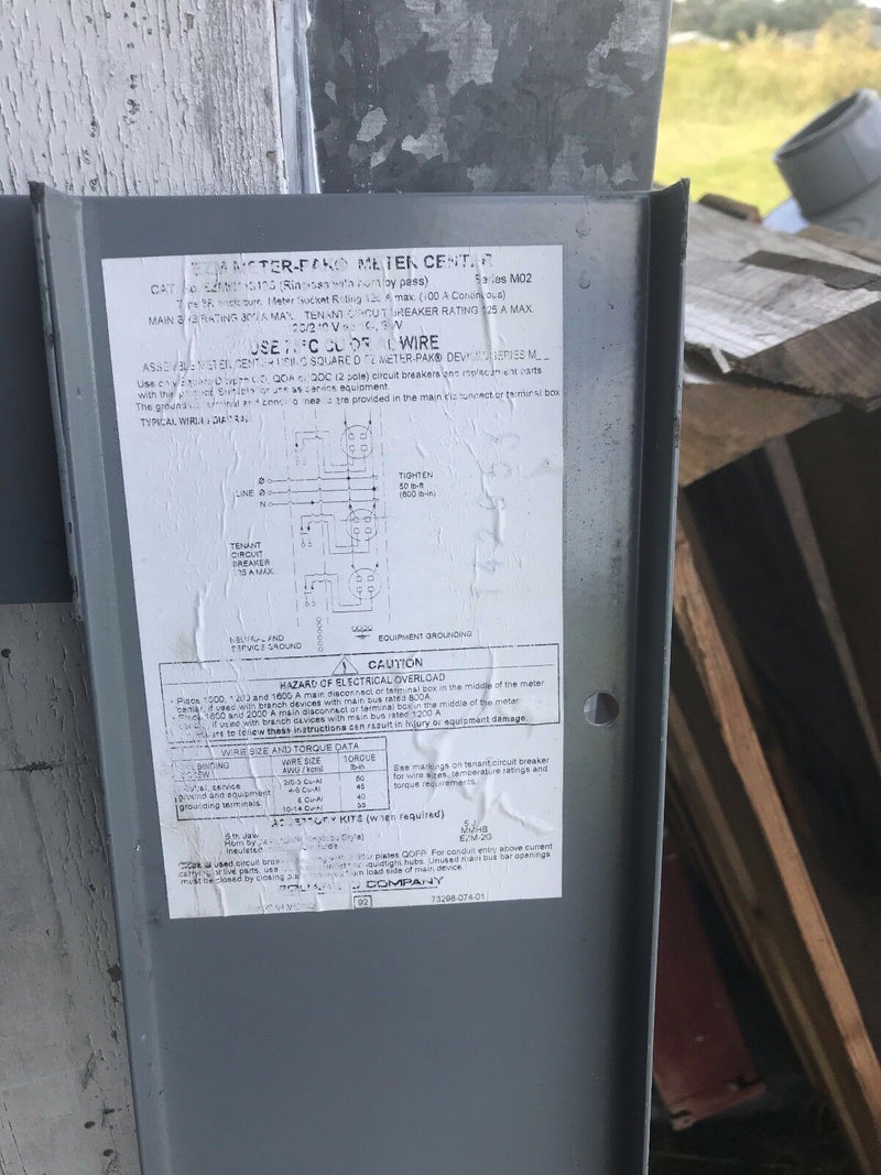 Square D EZMH113125 125 Amp 120/240v 3 Position Meter-Pak Meter Socket Panel Cover / Door
