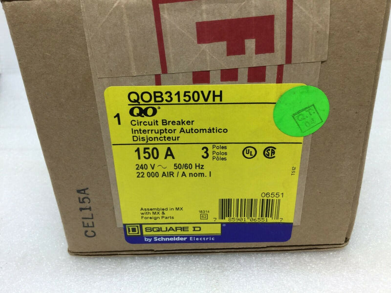 Square D QOB3150VH 3p 150A QOB Bolt In Circuit Breaker New