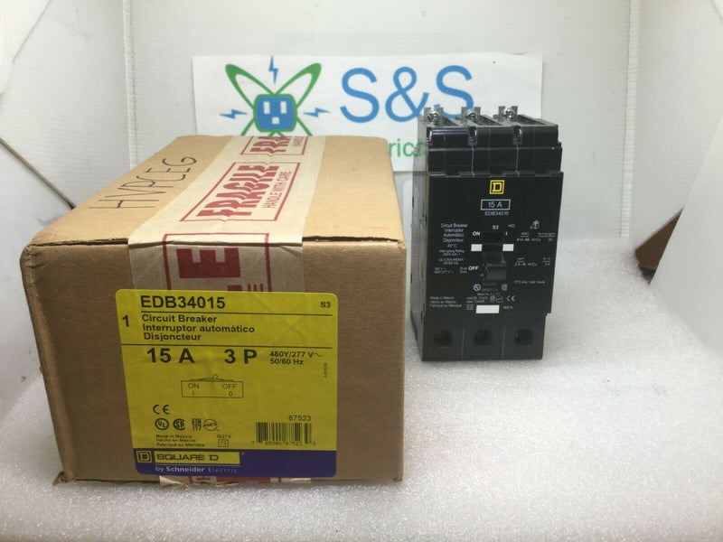 Square D EDB34015 Circuit Breaker 15 Amp 3 Pole 480Y/277V AC